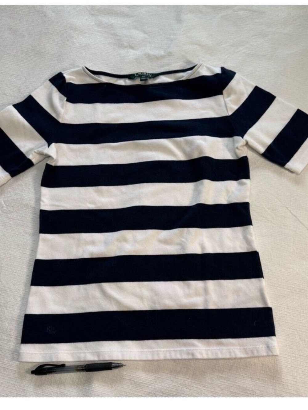Ralph Lauren Classic Basic  Navy and White Striped Tee Medium